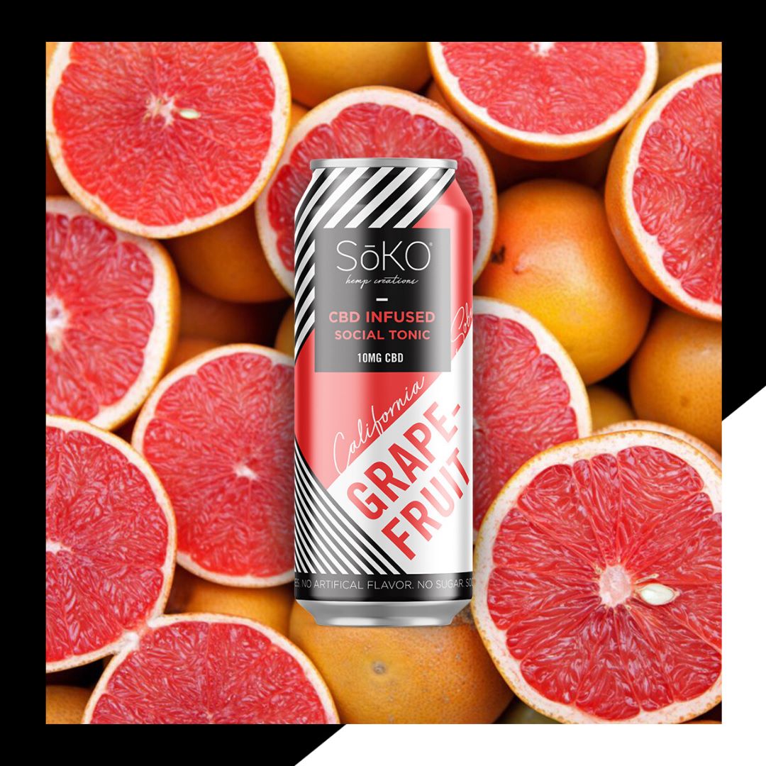 SoKO Grapefruit Drink with Fruits in Background