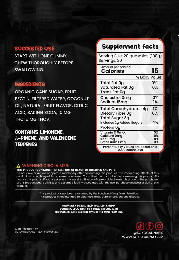 SATIVA Energy THC GUMMIES: 200 mg THC 100 mg THCV