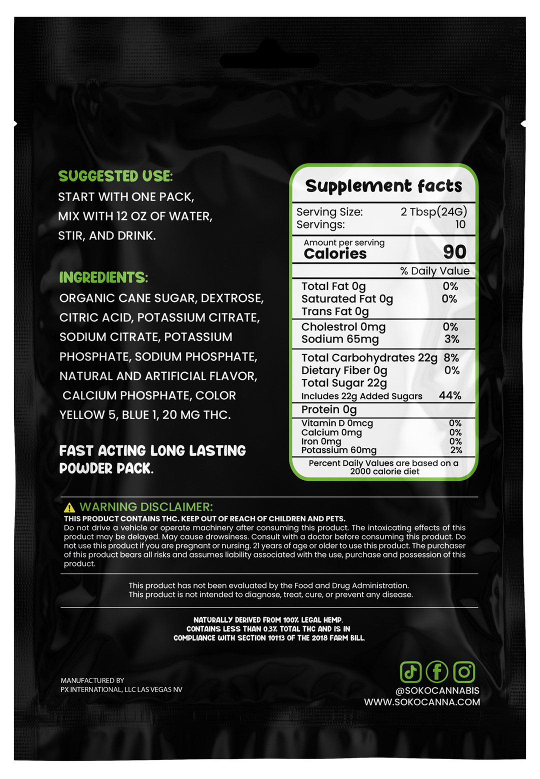 SōKO CannaQuench Lemon Lime THC Electrolyte Drink Mix