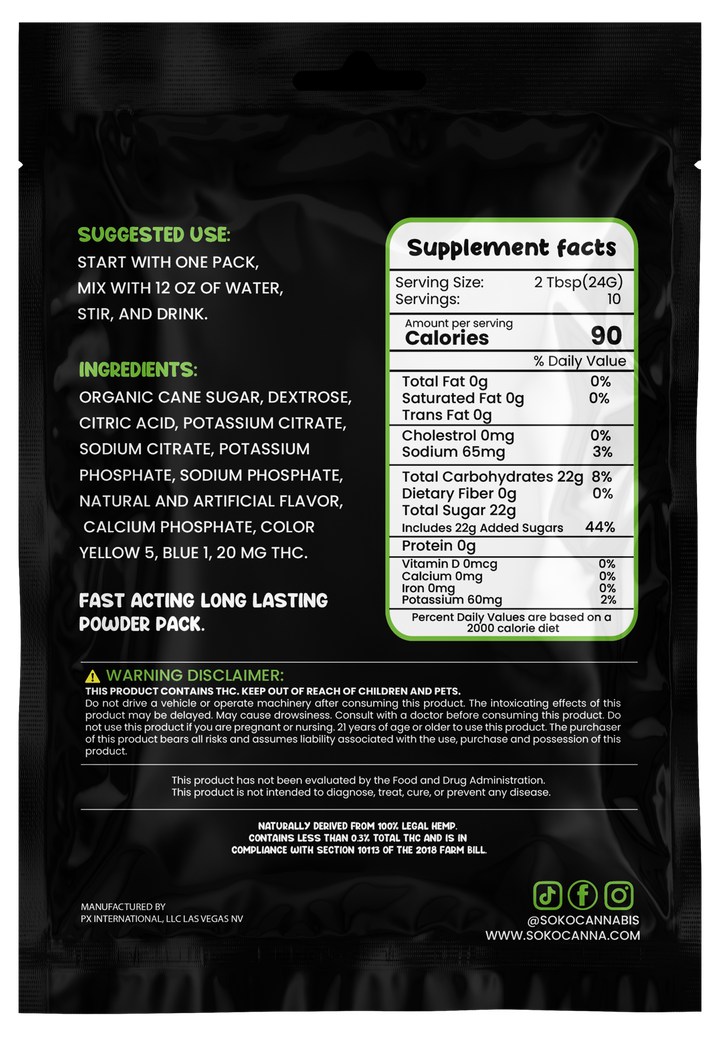 SōKO CannaQuench Lemon Lime THC Electrolyte Drink Mix