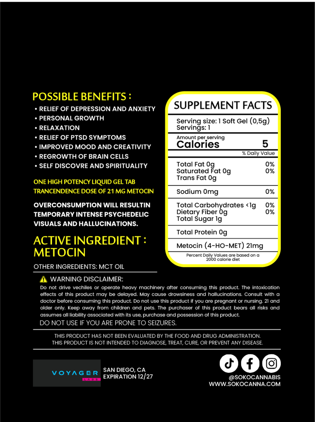 The Transcendence Dose – single Liquid Gel Capsule (21 mg Metocin)